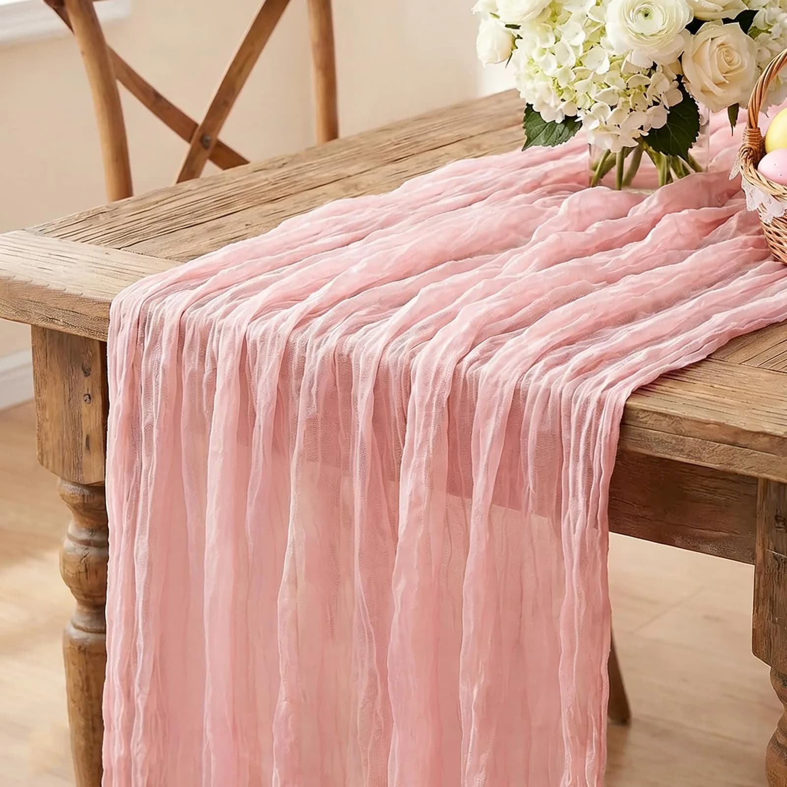 Miucat Pink Cheesecloth Table Runner 10FT Dusty Pink | Boho Gauze for Spring & Weddings