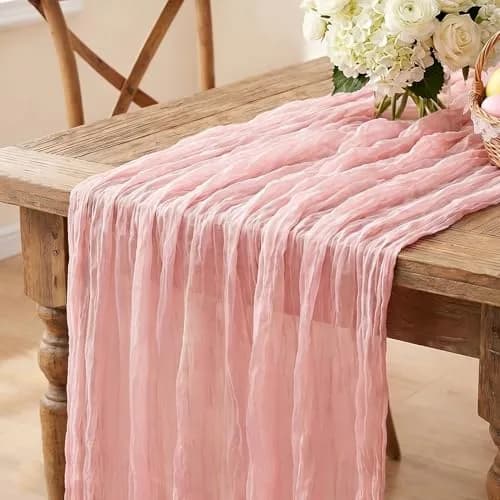 Miucat Pink Cheesecloth Table Runner 10FT Dusty Pink | Boho Gauze for Spring & Weddings thumbnail 1