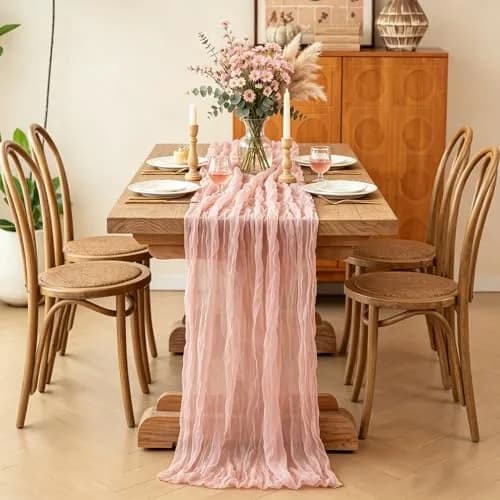 Miucat Pink Cheesecloth Table Runner 10FT Dusty Pink | Boho Gauze for Spring & Weddings thumbnail 4