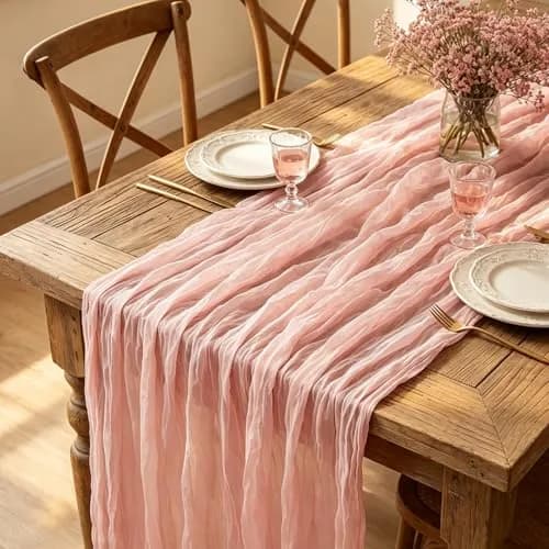 Miucat Pink Cheesecloth Table Runner 10FT Dusty Pink | Boho Gauze for Spring & Weddings thumbnail 5