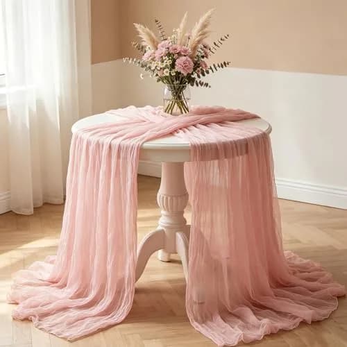 Miucat Pink Cheesecloth Table Runner 10FT Dusty Pink | Boho Gauze for Spring & Weddings thumbnail 8