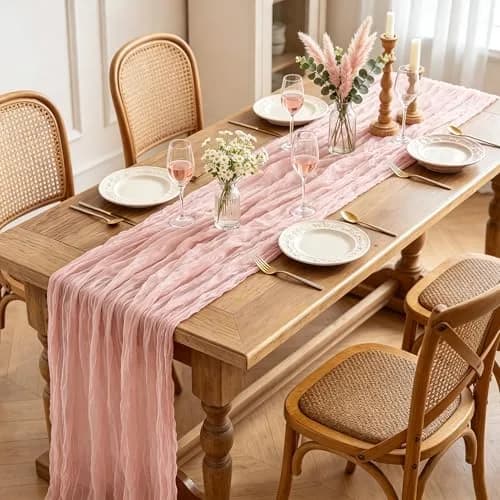 Miucat Pink Cheesecloth Table Runner 10FT Dusty Pink | Boho Gauze for Spring & Weddings thumbnail 2