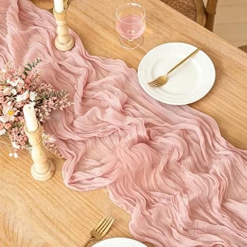 Miucat Pink Cheesecloth Table Runner 10FT Dusty Pink | Boho Gauze for Spring & Weddings thumbnail 3