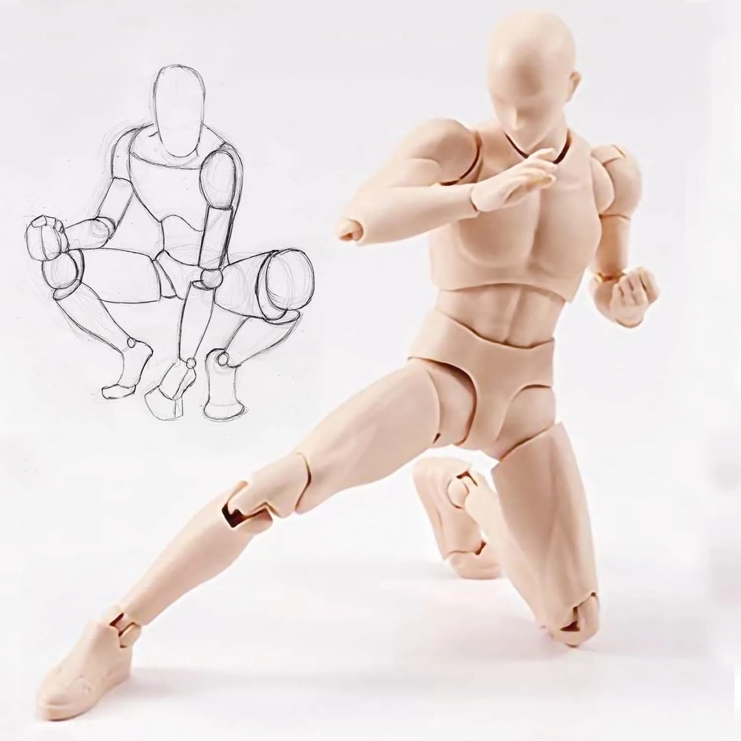 Haniforever Male Artist Mannequin Figure 15cm (6 Inch) | Poseable Drawing Model with Accessories - view 5