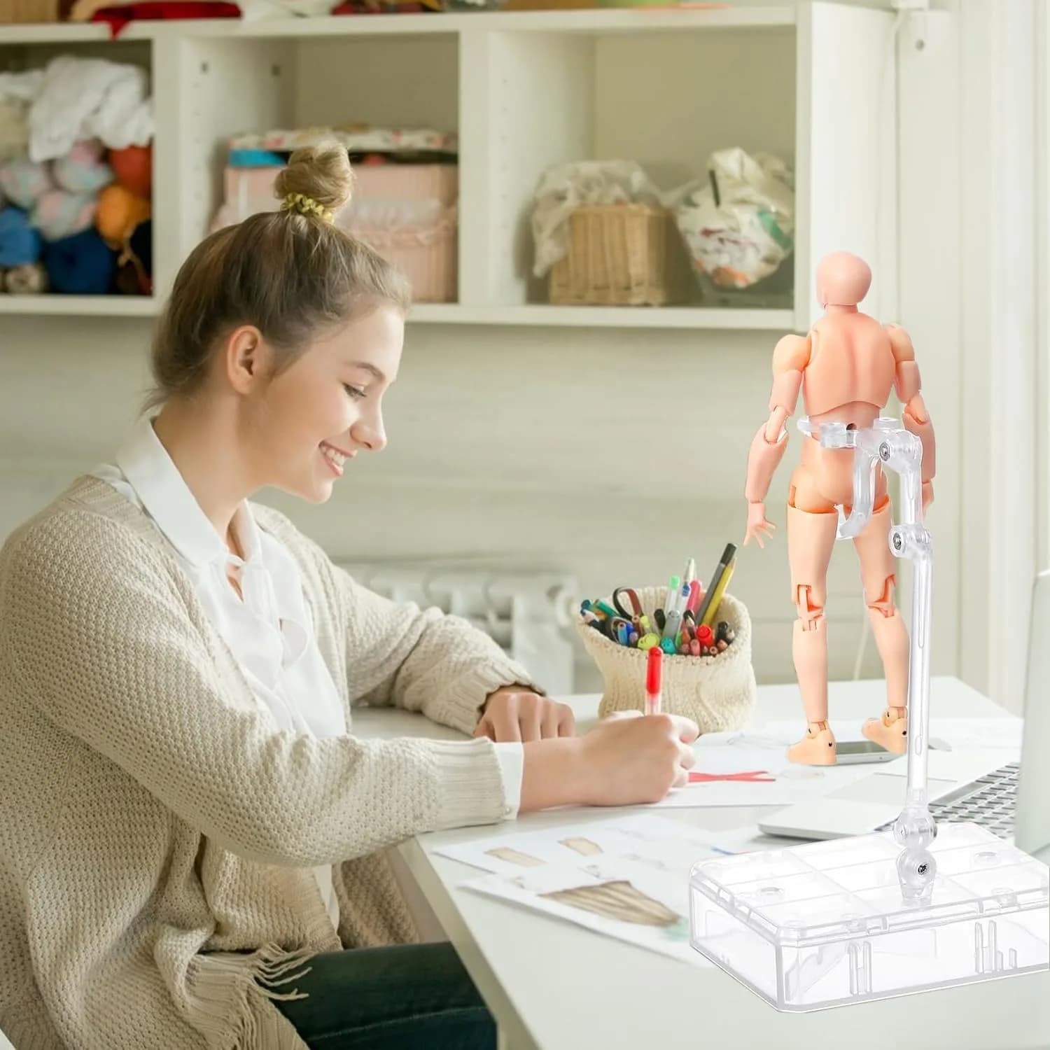 Haniforever Male Artist Mannequin Figure 15cm (6 Inch) | Poseable Drawing Model with Accessories - view 4
