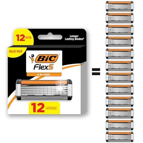 BIC Flex 5 Refillable Razor Cartridges for Men, 12 Count | 5-Blade Comfort & Precision Edging thumbnail 1