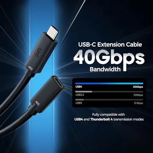 Cable Matters USB4 Extension Cable 1.6ft | Thunderbolt 4/5 Compatible, 240W PD, 40Gbps Data, Reversible USB-C thumbnail 2