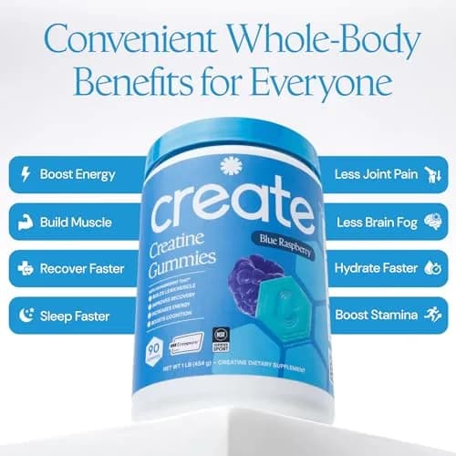 Create Creatine Monohydrate Gummies Blue Raspberry 90 Count | Boost Focus, Strength, and Endurance with Creapure thumbnail 4