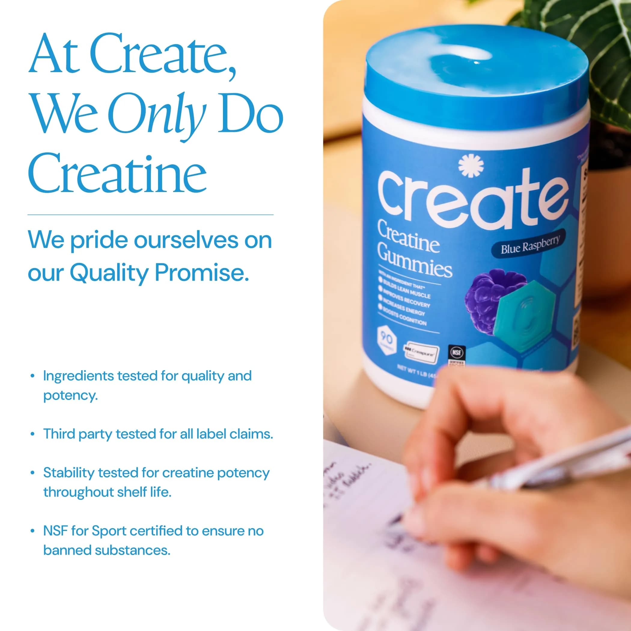 Create Creatine Monohydrate Gummies Blue Raspberry 90 Count | Boost Focus, Strength, and Endurance with Creapure - view 5