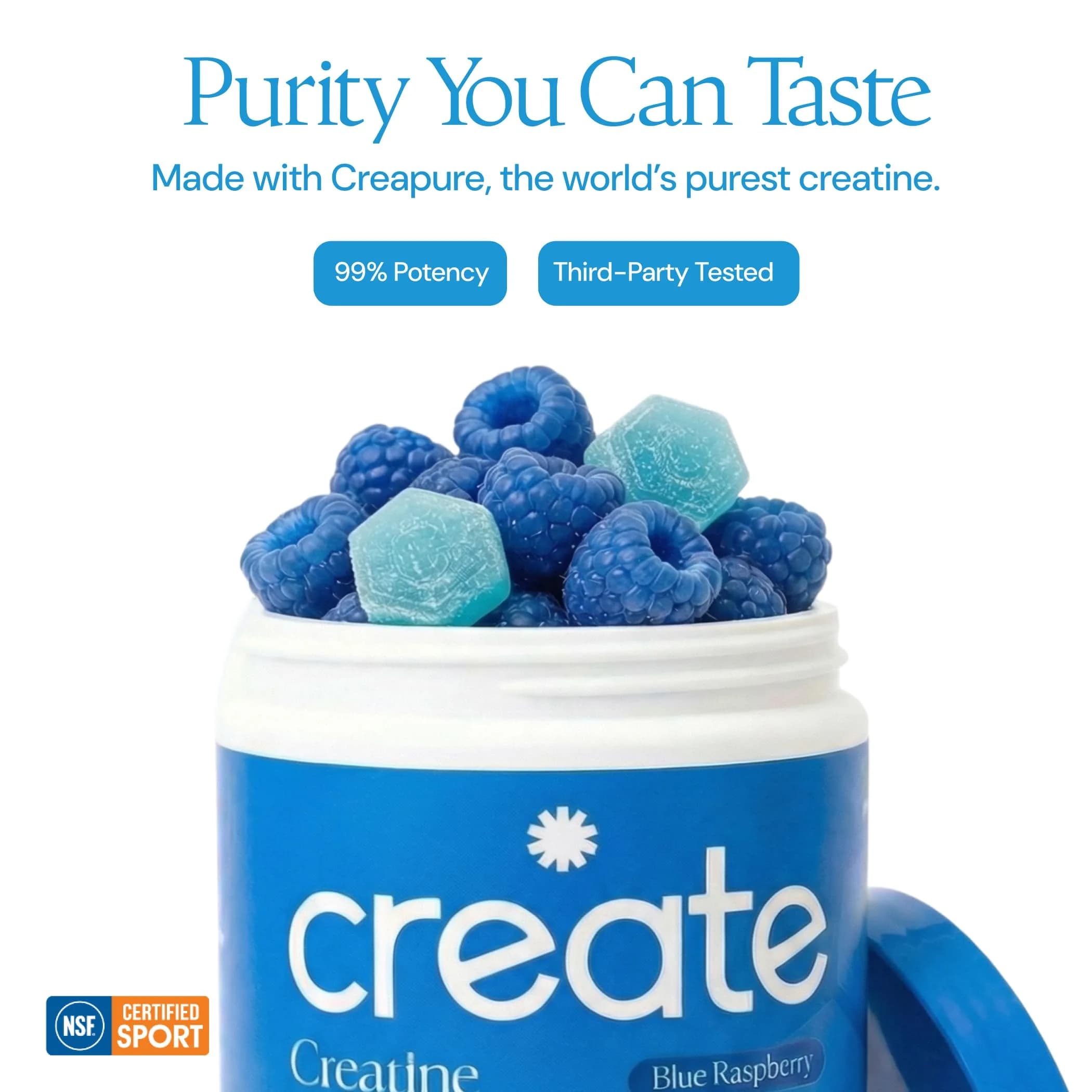 Create Creatine Monohydrate Gummies Blue Raspberry 90 Count | Boost Focus, Strength, and Endurance with Creapure - view 7
