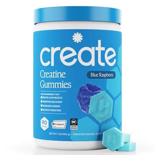 Create Creatine Monohydrate Gummies Blue Raspberry 90 Count | Boost Focus, Strength, and Endurance with Creapure thumbnail 1