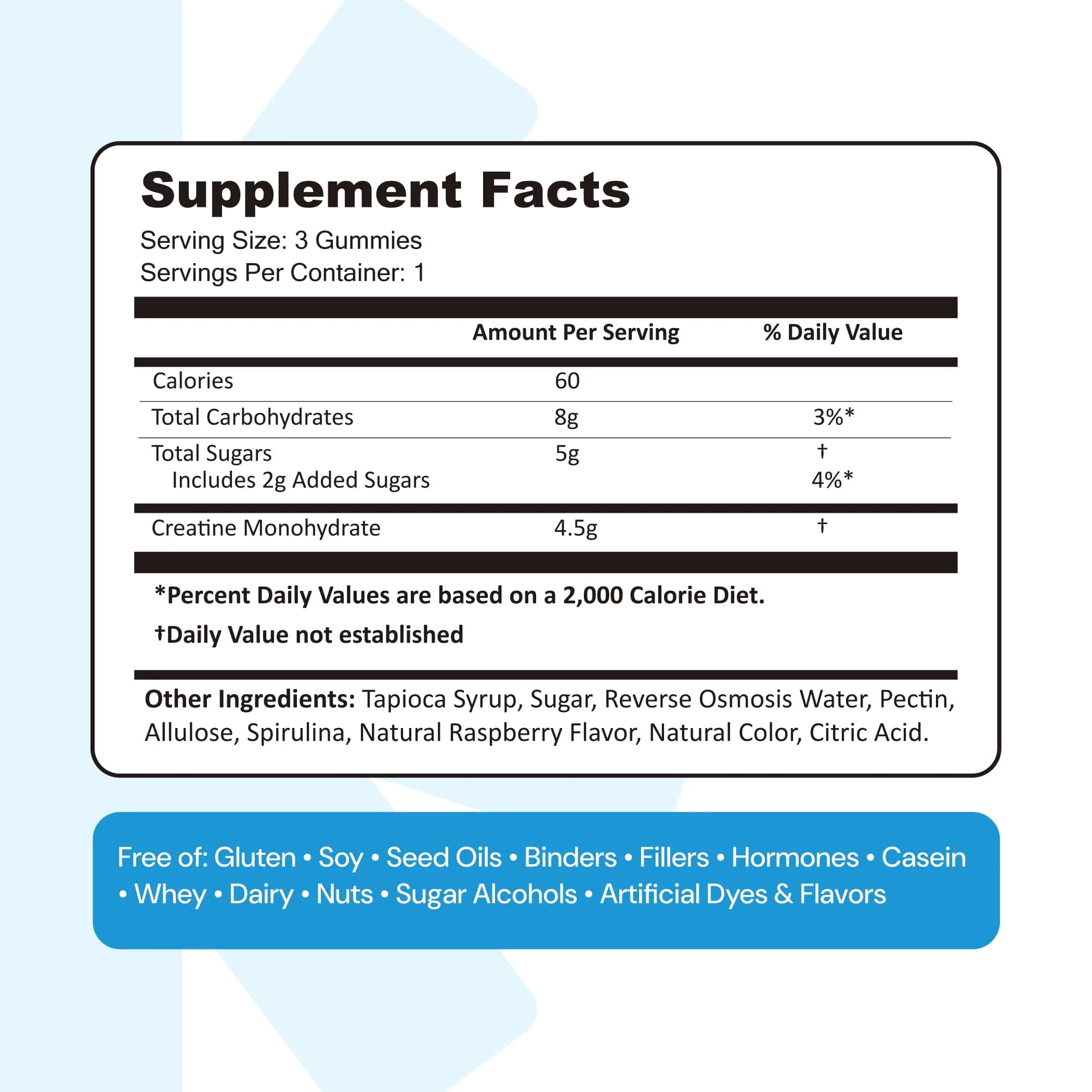 Create Creatine Monohydrate Gummies Blue Raspberry 90 Count | Boost Focus, Strength, and Endurance with Creapure - view 9