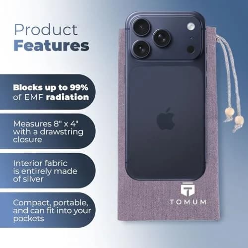 TOMUM EMF Shield Sleeve for Cell Phone | EMF Protection Smartphone Pouch (Grey) | 8" x 4" thumbnail 2