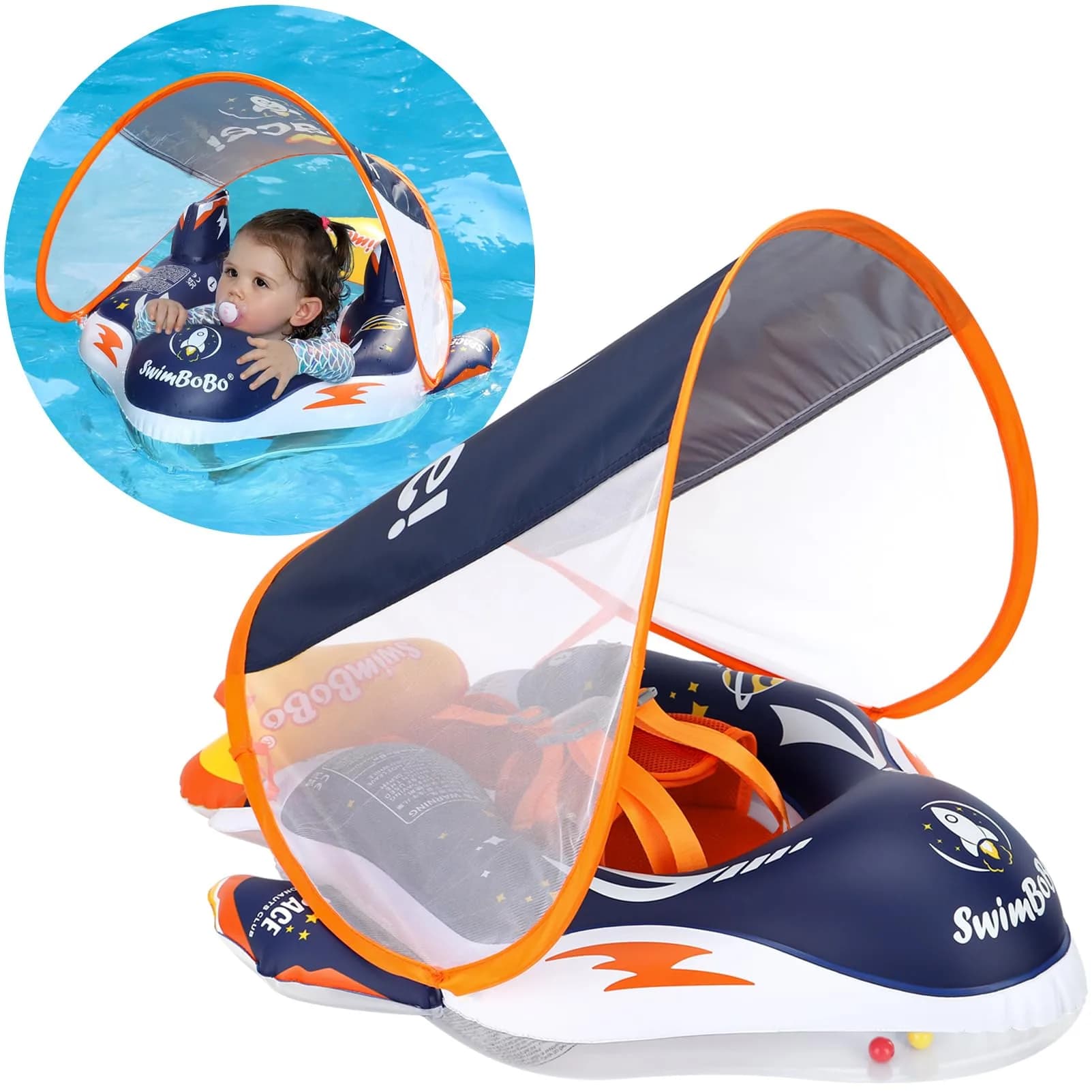 Swimbobo Baby Swimming Float Kids Pool Toys Deep Blue Spaceship L | UPF50+ Sun Canopy - main product image