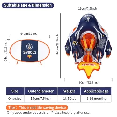 Swimbobo Baby Swimming Float Kids Pool Toys Deep Blue Spaceship L | UPF50+ Sun Canopy thumbnail 4