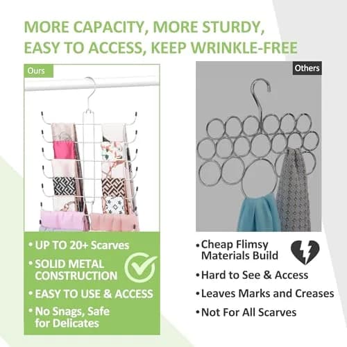 OMHOMETY Metal Scarf Hanger Holds 20 Scarves | Space-Saving Closet Organizer with 10-Tier Design thumbnail 3