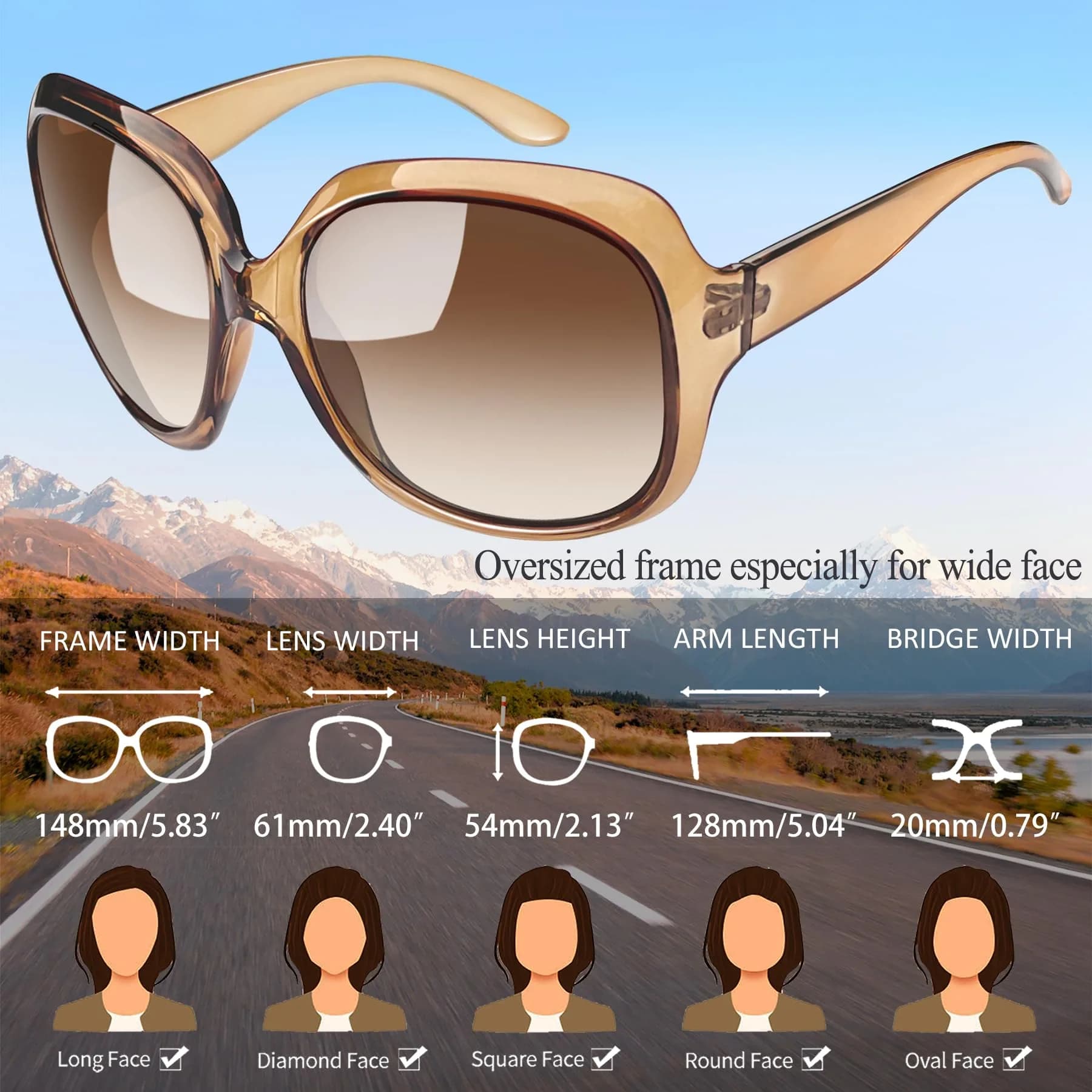 Joopin Oversized D16-Black + Brown Butterfly Sunglasses for Women | Polarized UV400 Protection - view 4