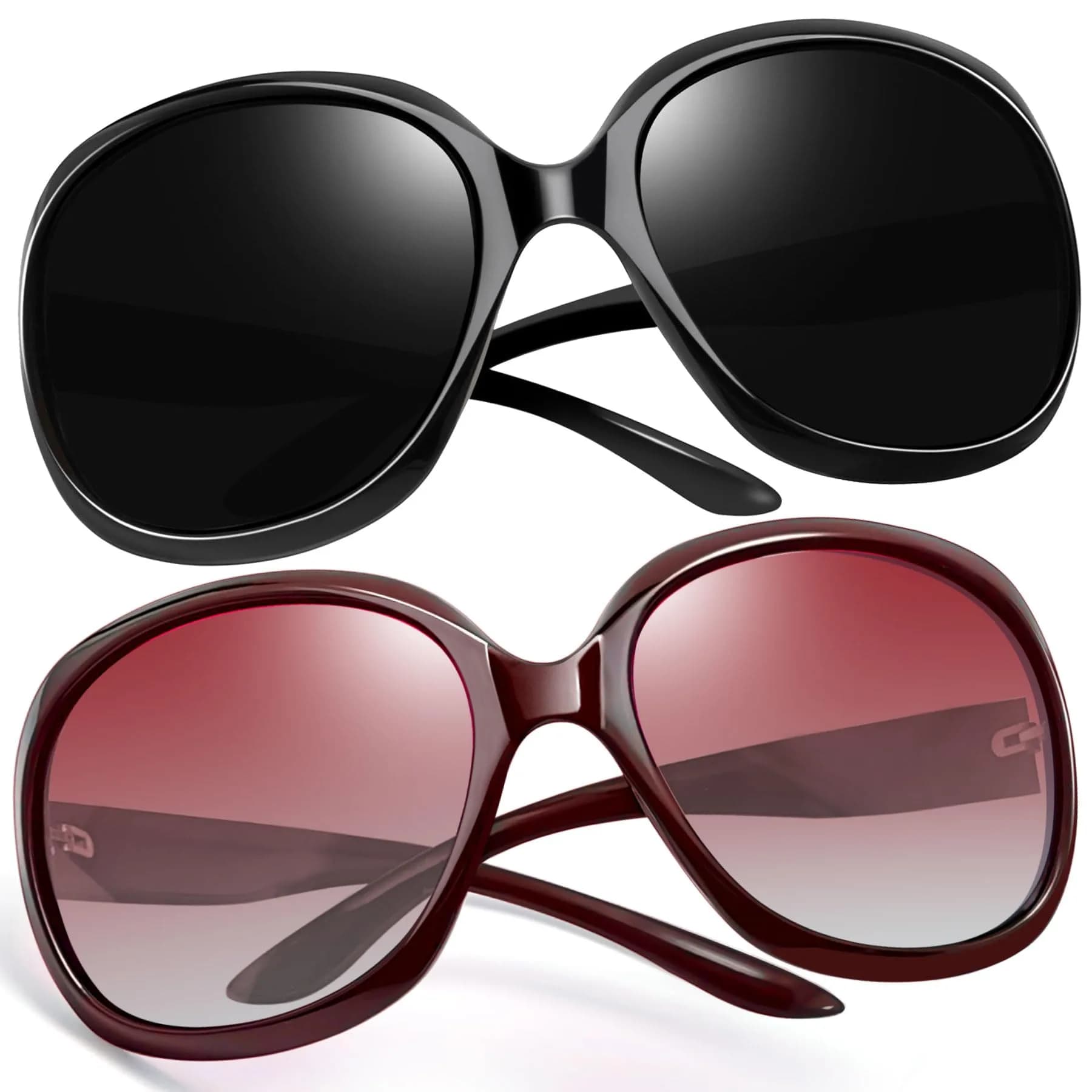 Joopin Oversized Butterfly Sunglasses for Women - D14 Black & Wine Red Frame, Polarized UV400 Protection - main product image