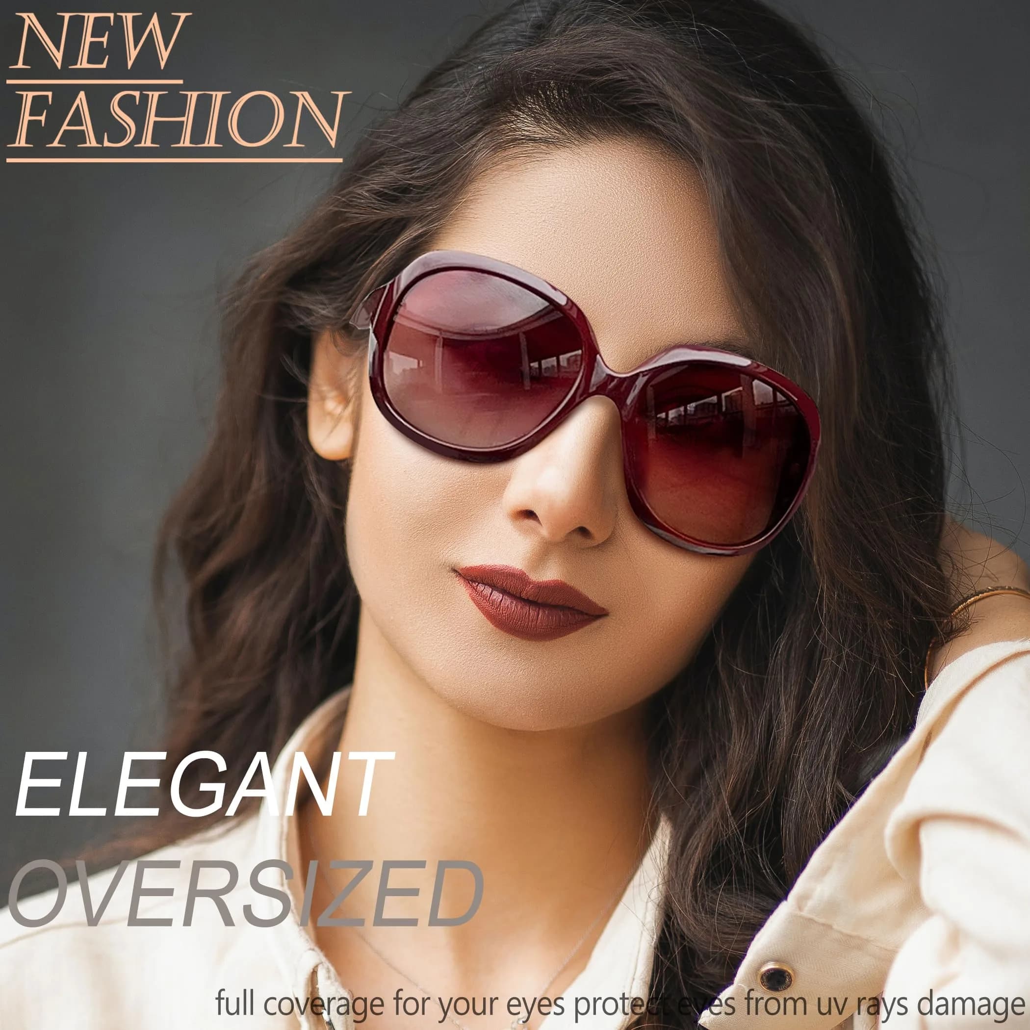 Joopin Oversized Butterfly Sunglasses for Women - D14 Black & Wine Red Frame, Polarized UV400 Protection - view 2