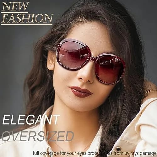 Joopin Oversized Butterfly Sunglasses for Women - D14 Black & Wine Red Frame, Polarized UV400 Protection thumbnail 2