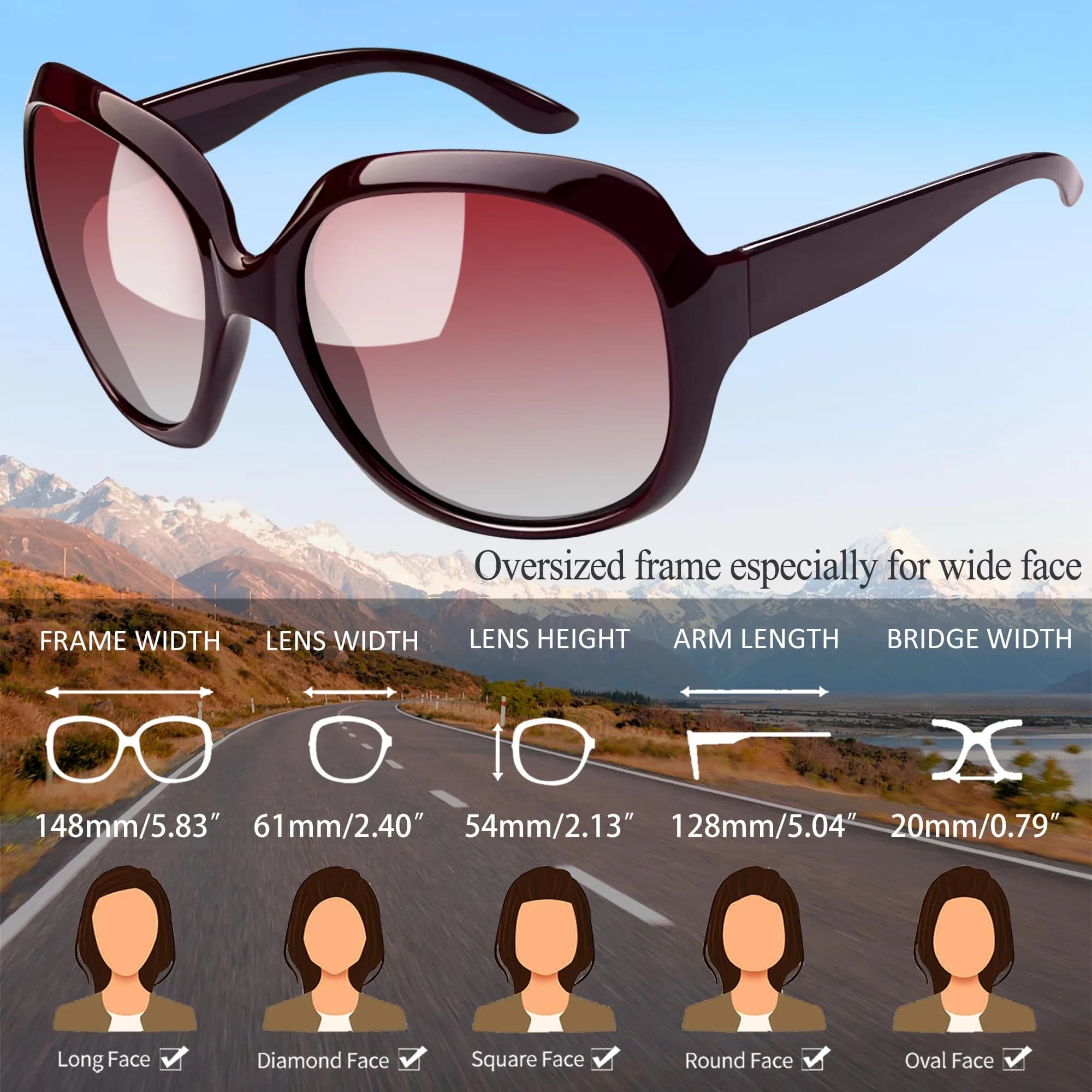 Joopin Oversized Butterfly Sunglasses for Women - D14 Black & Wine Red Frame, Polarized UV400 Protection - view 4