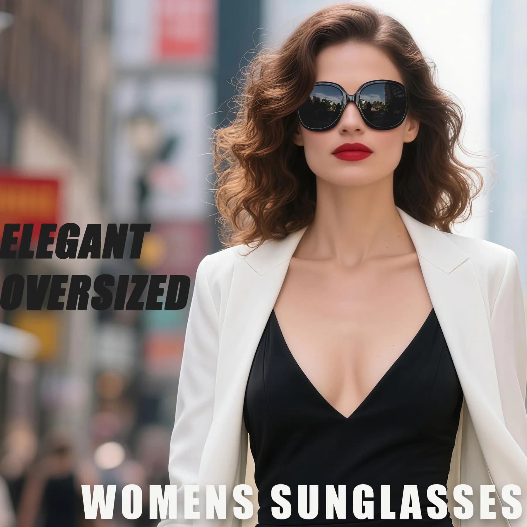 Joopin Oversized Butterfly Sunglasses for Women - D15 Black & Navy Blue Polarized UV400 - view 2