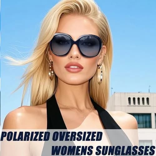 Joopin Oversized Butterfly Sunglasses for Women - D15 Black & Navy Blue Polarized UV400 thumbnail 3