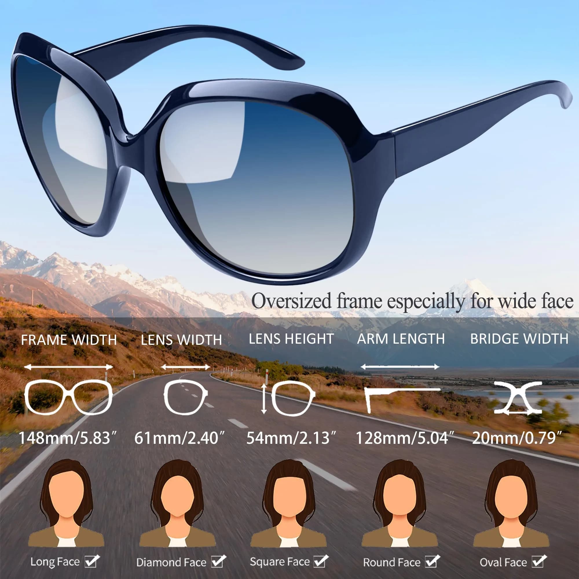 Joopin Oversized Butterfly Sunglasses for Women - D15 Black & Navy Blue Polarized UV400 - view 4