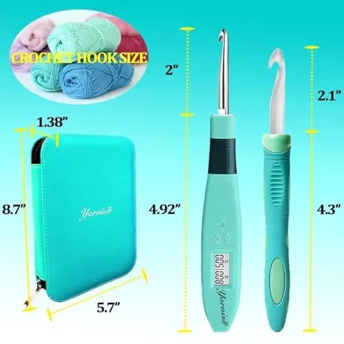 Yarniss 18 Size Lighted Crochet Hooks Set 2.0mm-14.0mm | Interchangeable Hooks with Stitch Counter thumbnail 4