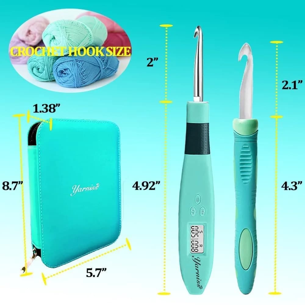 Yarniss 18 Size Lighted Crochet Hooks Set 2.0mm-14.0mm | Interchangeable Hooks with Stitch Counter - view 4