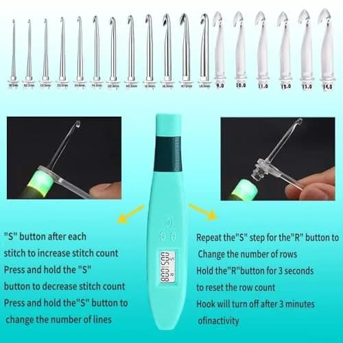 Yarniss 18 Size Lighted Crochet Hooks Set 2.0mm-14.0mm | Interchangeable Hooks with Stitch Counter thumbnail 5