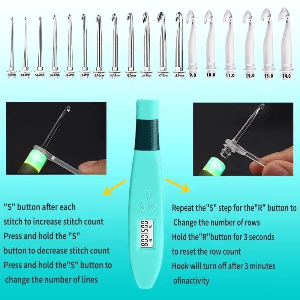 Yarniss 18 Size Lighted Crochet Hooks Set 2.0mm-14.0mm | Interchangeable Hooks with Stitch Counter - view 5