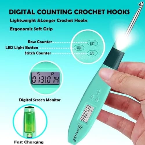 Yarniss 18 Size Lighted Crochet Hooks Set 2.0mm-14.0mm | Interchangeable Hooks with Stitch Counter thumbnail 2