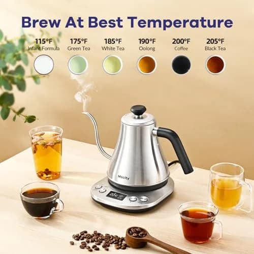 Mecity Electric Gooseneck Kettle With LCD Display Temperature Control 0.8L (0.8 Quarts) | Quick Heating 1200W for Pour Over Coffee & Tea thumbnail 6