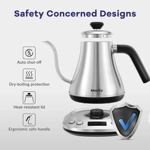 Mecity Electric Gooseneck Kettle With LCD Display Temperature Control 0.8L (0.8 Quarts) | Quick Heating 1200W for Pour Over Coffee & Tea thumbnail 4