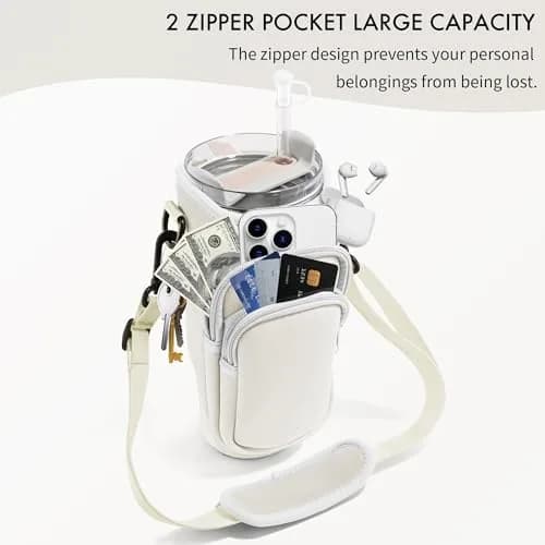 JEBEALUO Water Bottle Carrier Bag with Phone Pocket for Stanley 40 oz Tumbler | Fits Stanley Quencher H2.0 thumbnail 4