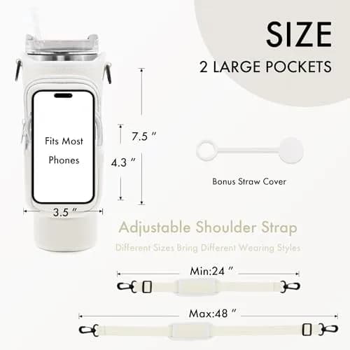 JEBEALUO Water Bottle Carrier Bag with Phone Pocket for Stanley 40 oz Tumbler | Fits Stanley Quencher H2.0 thumbnail 5