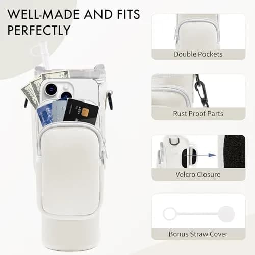 JEBEALUO Water Bottle Carrier Bag with Phone Pocket for Stanley 40 oz Tumbler | Fits Stanley Quencher H2.0 thumbnail 8