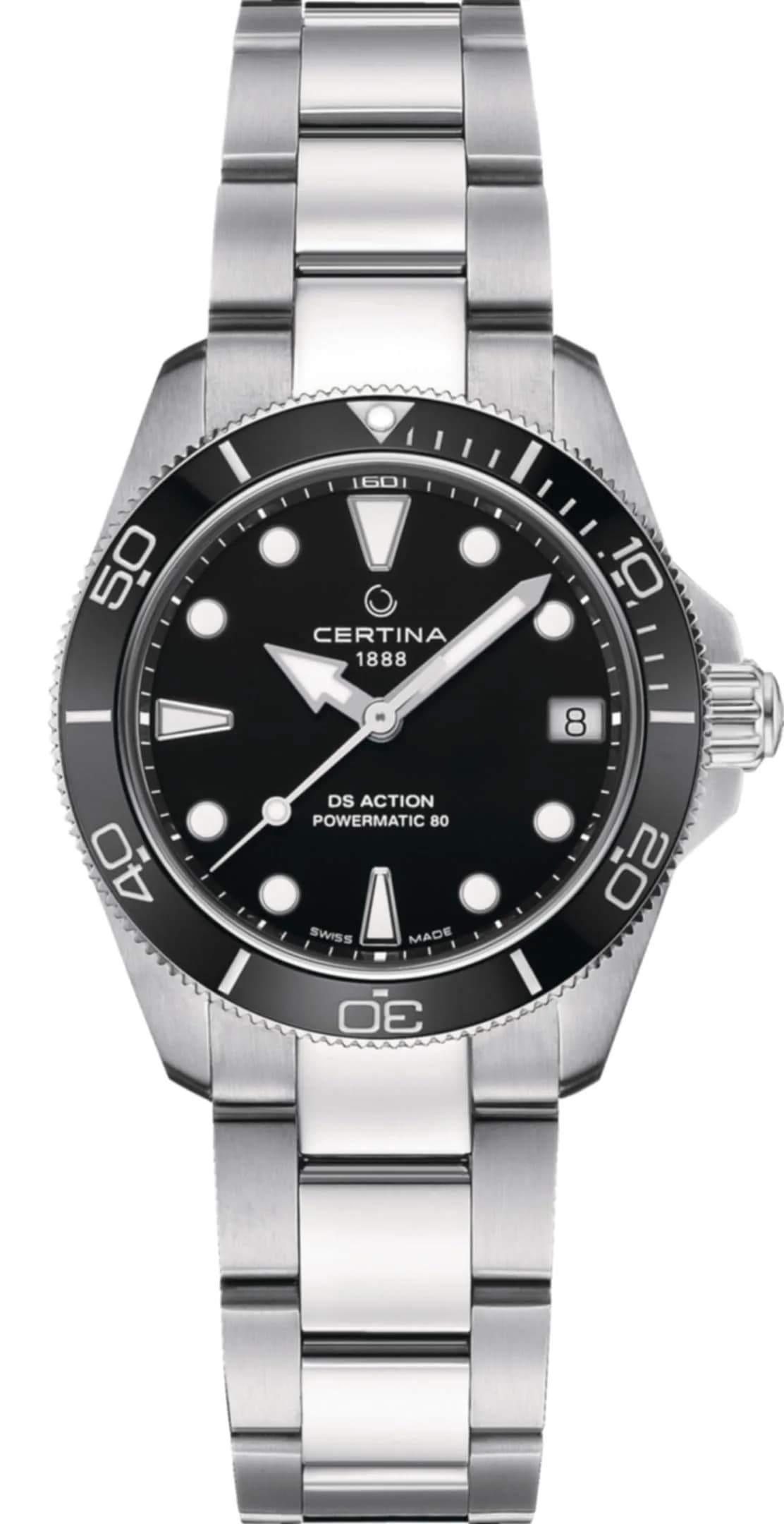 Certina Women's Swiss Automatic Watch 34.5mm | Elegant Stainless Steel Design with 30 ATM Water Resistance — BLACK