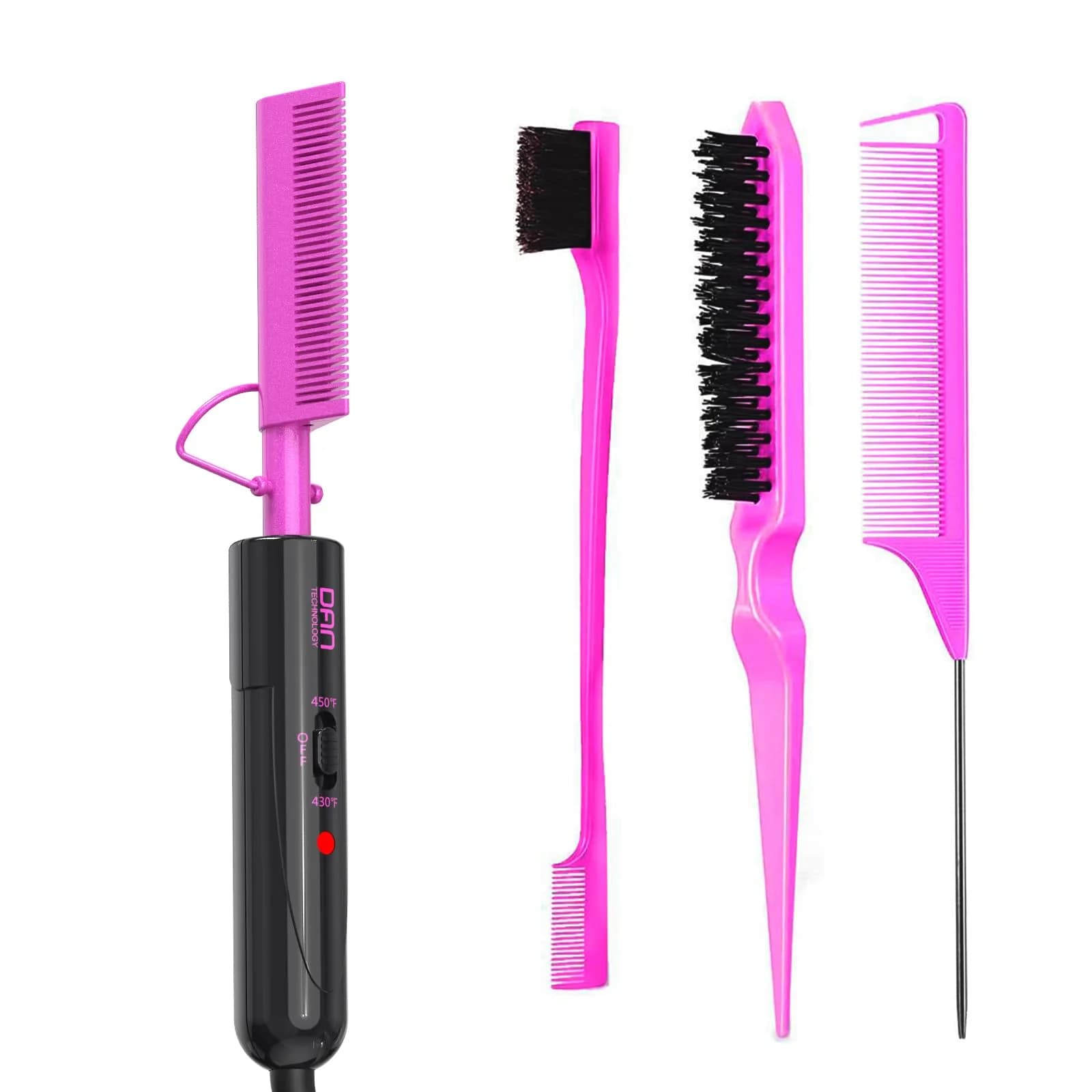 DAN Technology Ceramic Pressing Comb 450°F | Fast Heating Hot Comb for Hair Styling — Purple
