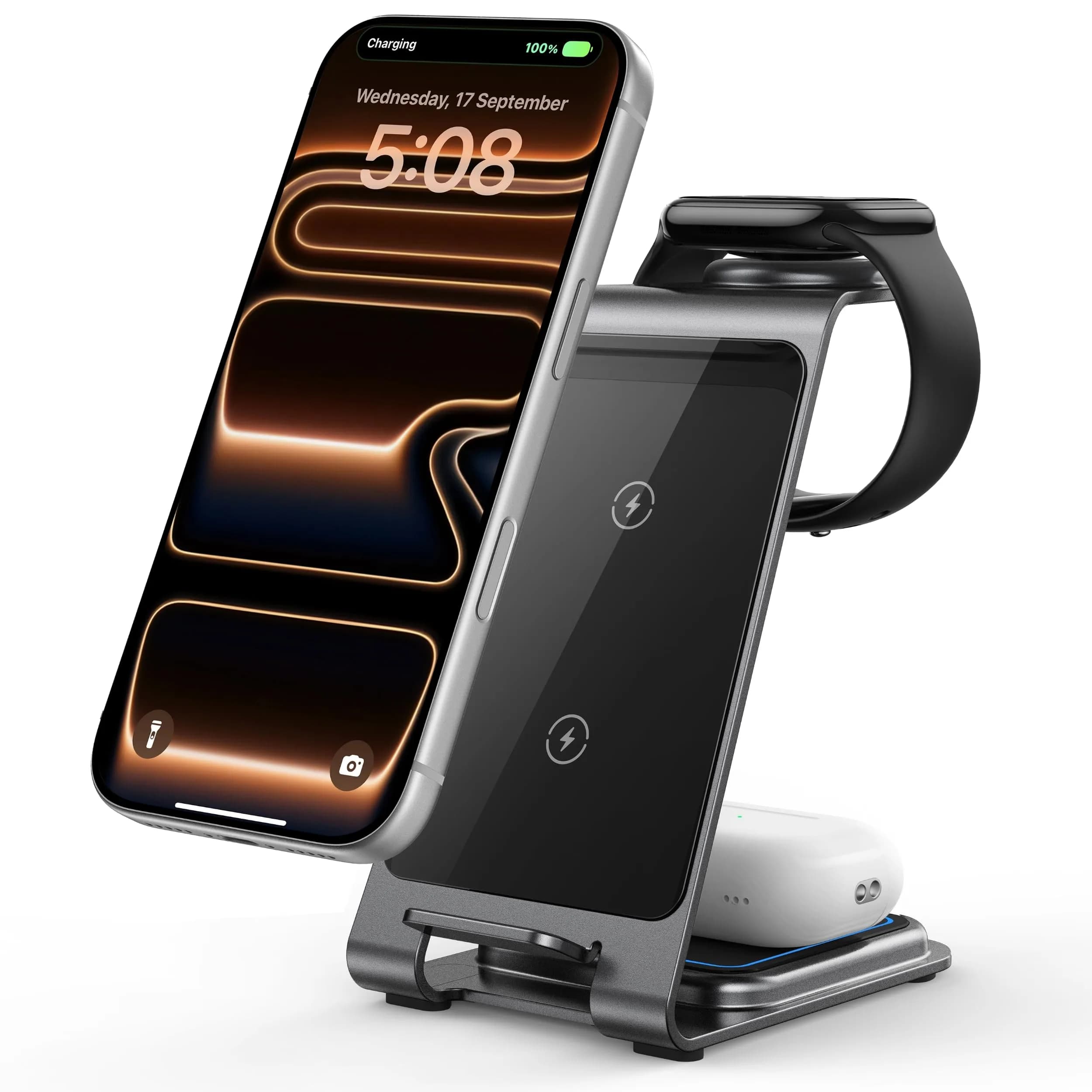 Intoval Aluminum 3 in 1 Wireless Charging Station for iPhone 17 16 15 14 13 12 11 Pro Max XR | Fast, Stable & Durable