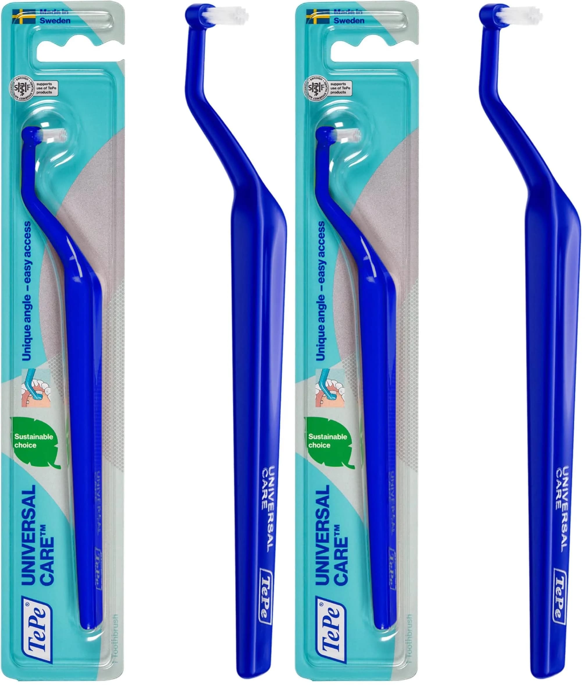 TePe Universal Care Angled Soft-Bristle Toothbrush, Small-Head Orthodontic Toothbrush (Pack of 2, 42x231x20mm) - main product image