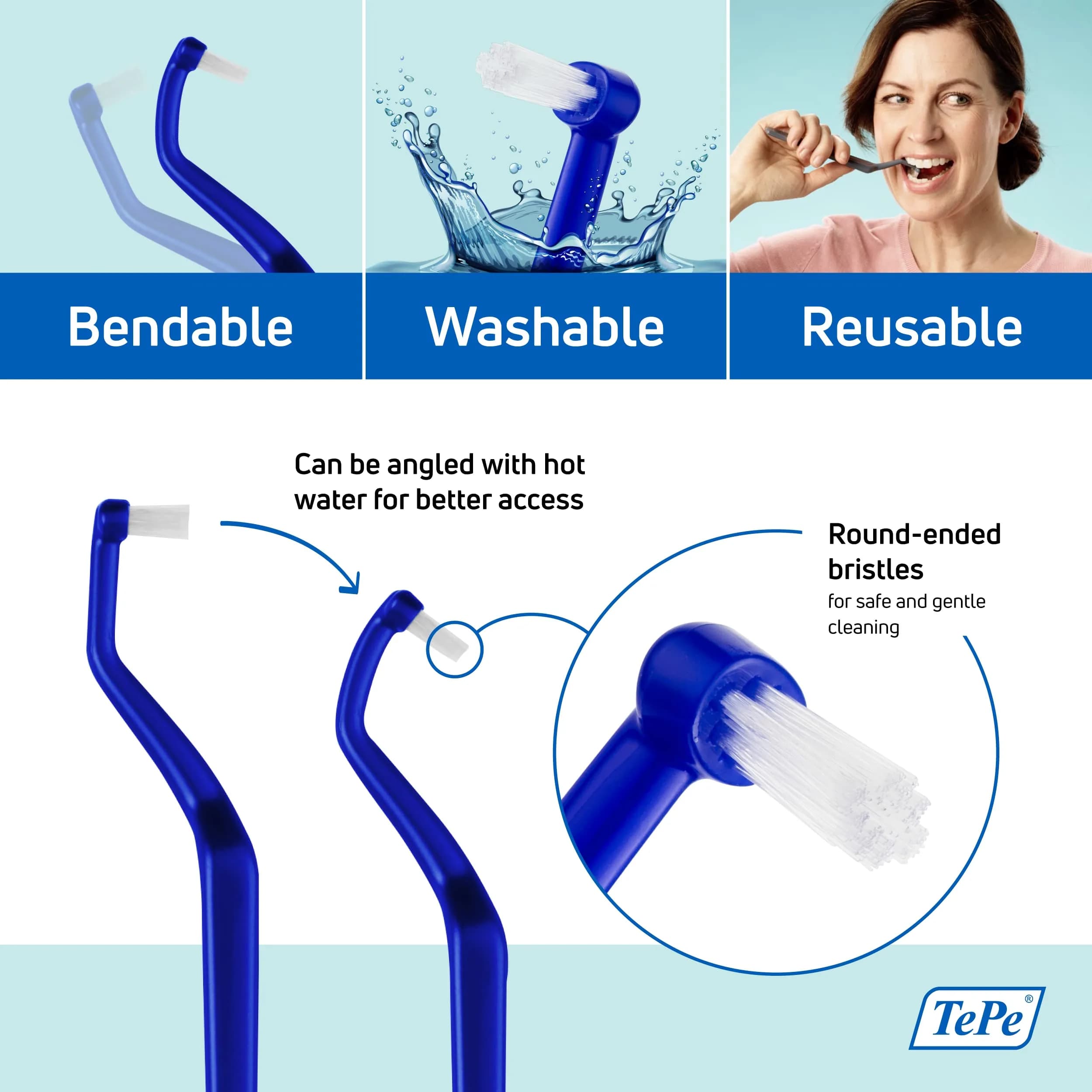 TePe Universal Care Angled Soft-Bristle Toothbrush, Small-Head Orthodontic Toothbrush (Pack of 2, 42x231x20mm) - view 4