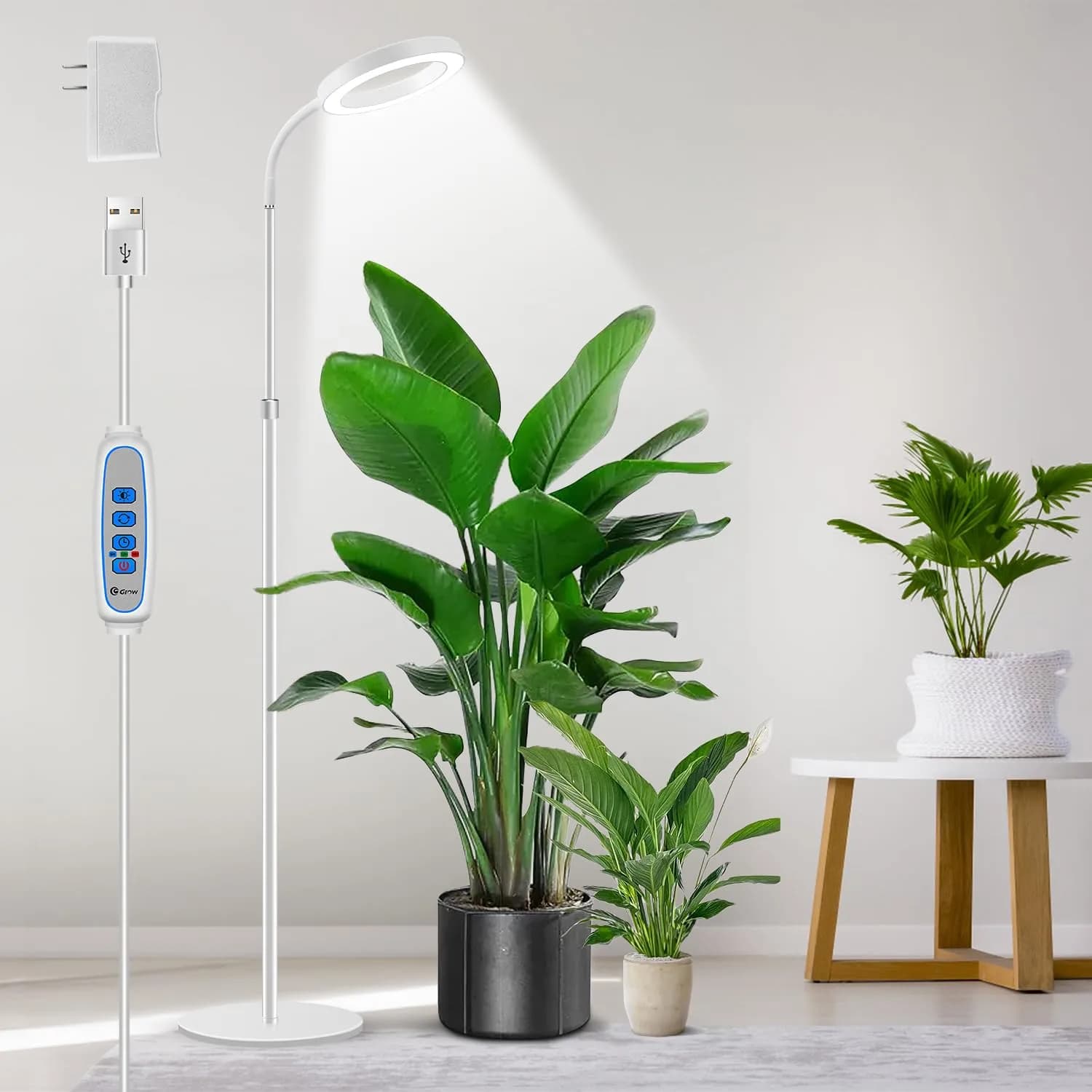 Aumtrly Full Spectrum LED Grow Light Stand 175cm (68") | 3 Lighting Modes, 5 Dimming Levels, 16-Hour Timer — 1 head 68inch/white
