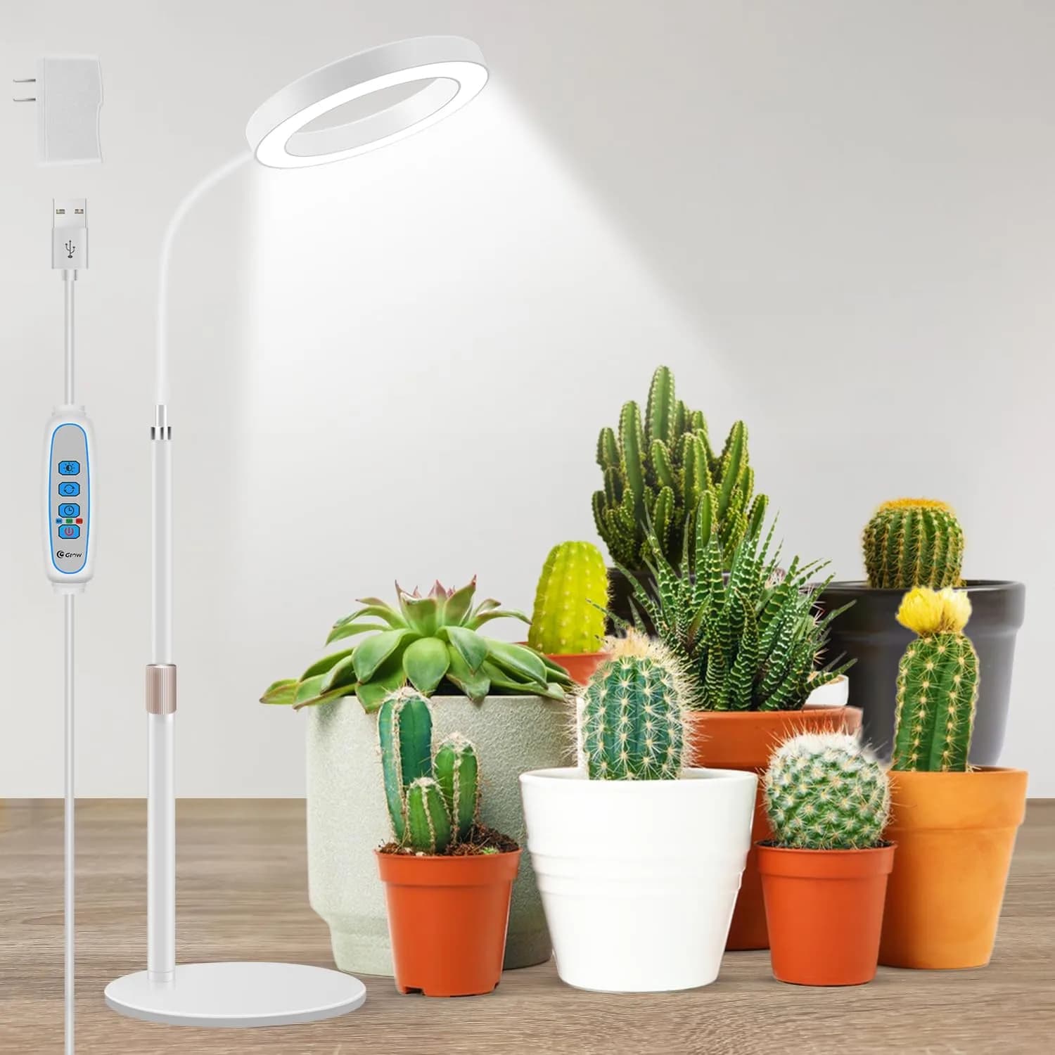 Aumtrly Full Spectrum LED Grow Light Stand 175cm (68") | 3 Lighting Modes, 5 Dimming Levels, 16-Hour Timer — White