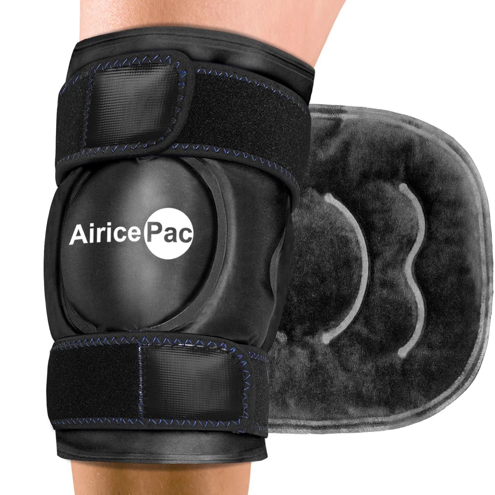 AiricePac Knee Ice Pack for Pain Relief, Reusable Gel Ice Wrap 21.9cm (8.66in) | Cold Compress Therapy for Arthritis, Swelling, Injuries — BLACK