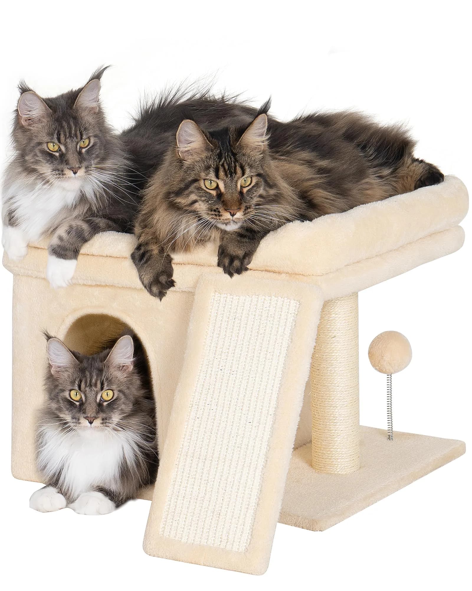 Aechonow Cat Tree Tower for Large Cats | Spacious Perch & Condo, Senior-Friendly, Sisal Scratching Surface — L—14''Beige