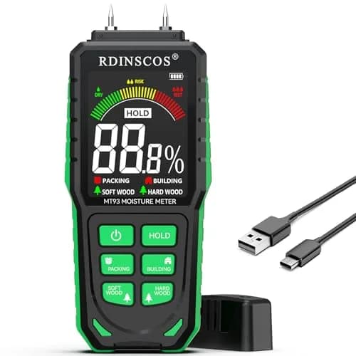 RDINSCOS MT93 Wood Moisture Meter Rechargeable Detector | Pin Type for Wood, Drywall, Firewood thumbnail 1