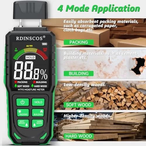 RDINSCOS MT93 Wood Moisture Meter Rechargeable Detector | Pin Type for Wood, Drywall, Firewood thumbnail 9
