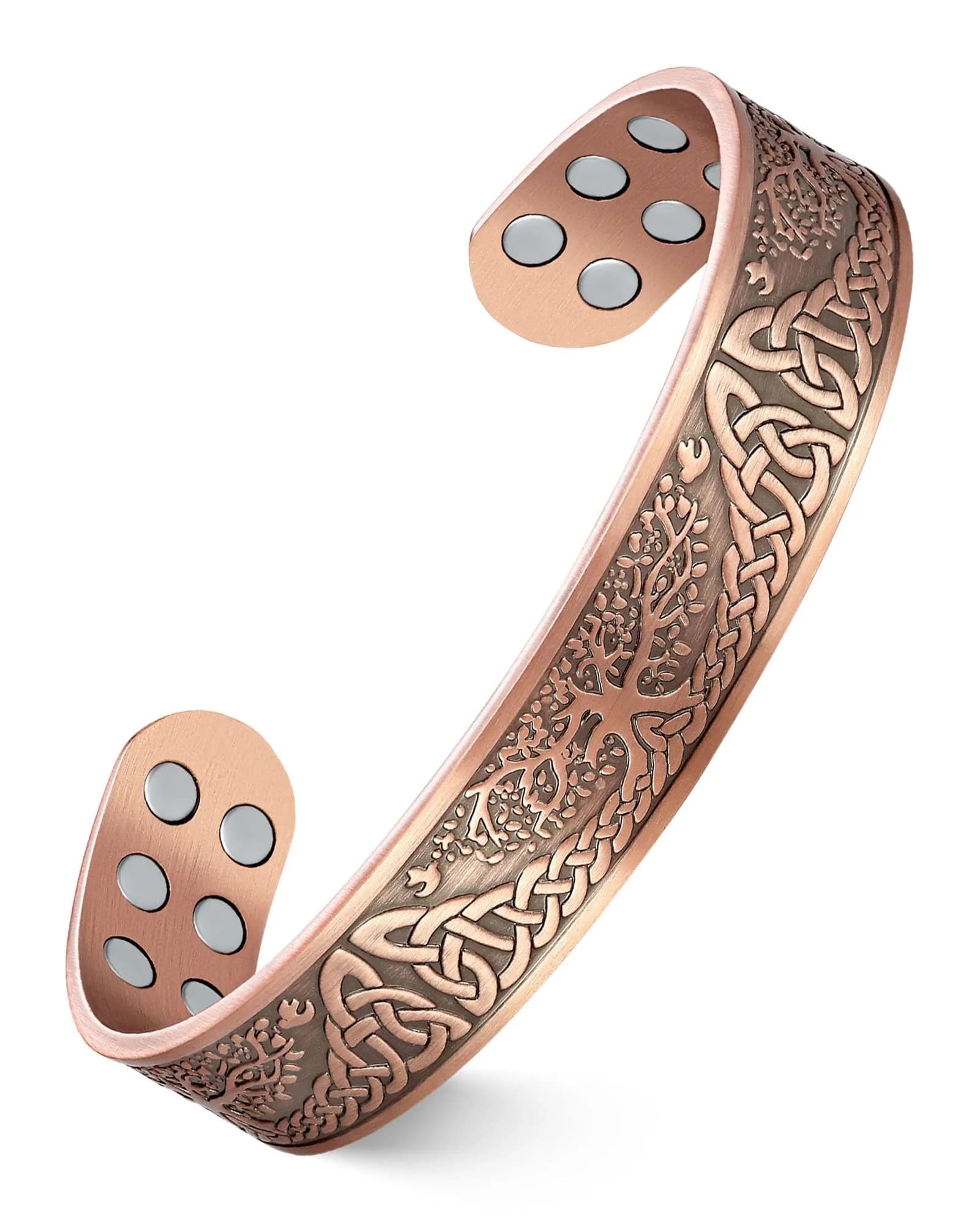 Feraco Pure Copper Magnetic Bracelet with 18x 3800 Gauss Magnets, 17.5cm (6.89") | Tree of Life Engraved — 18X Copper Life Tree